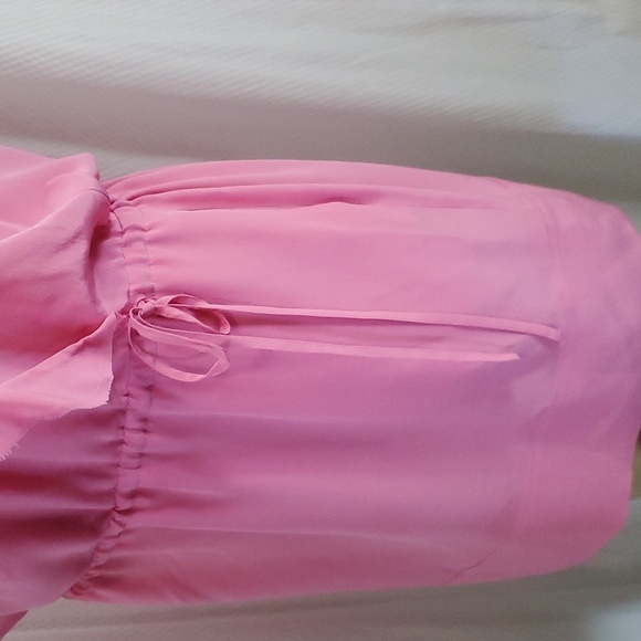 Banana Republic Dress Size 8 Pink Ruffle Drawstring 100% Silk - Picture 5 of 12